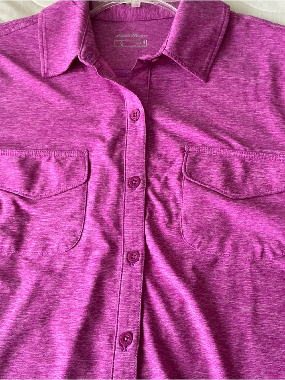 Eddie Bauer Travex Button Down Shirt Roll Tab Long Sleeve Top Purple Light M - Picture 7 of 11